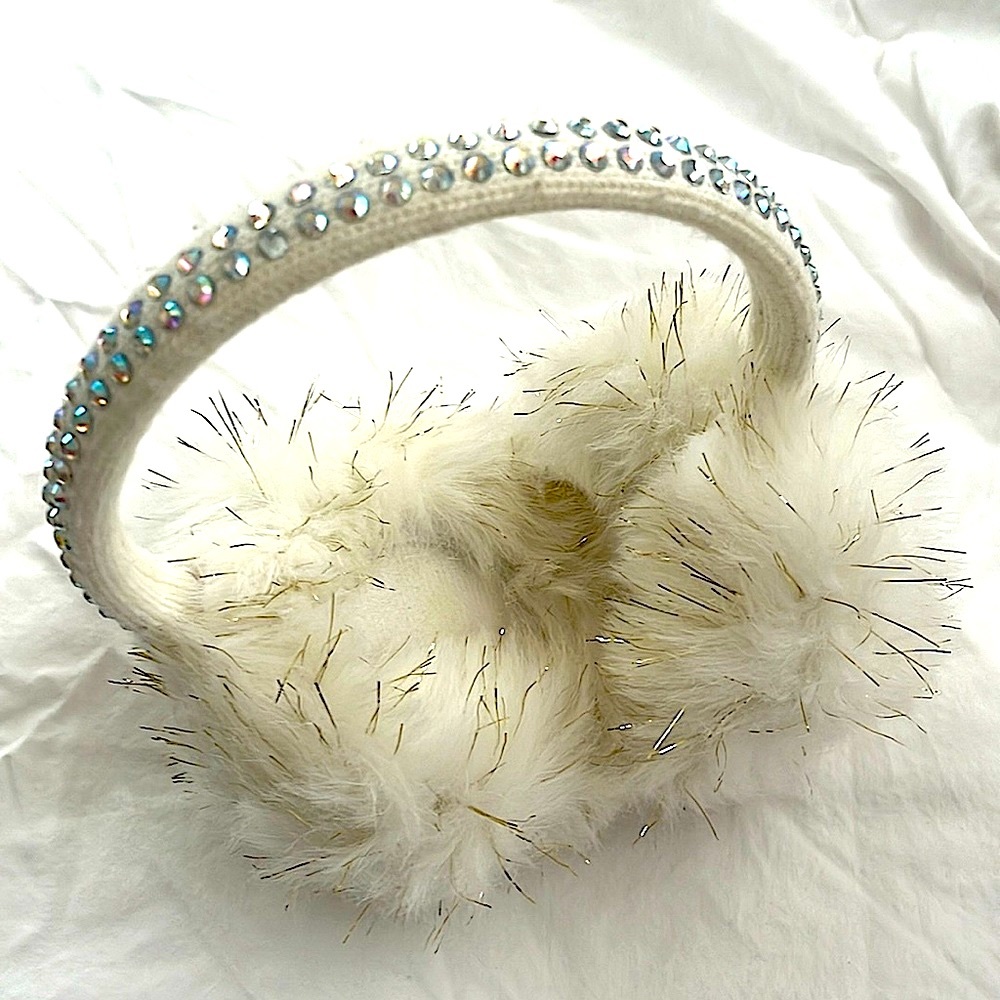 Faux fur with jewels and gold sparkled earmuffs